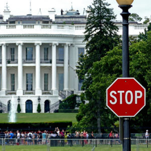White House with red stop sign