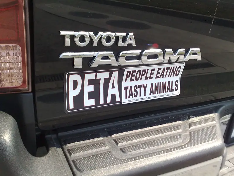 Peta "People Eating Tasty Animals" Bumper Sticker on Truck