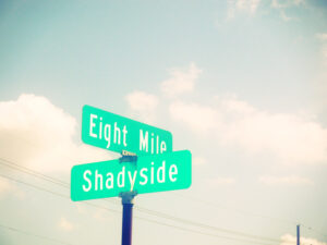 Street Sign at the corner of Eight Mile and Shadyside