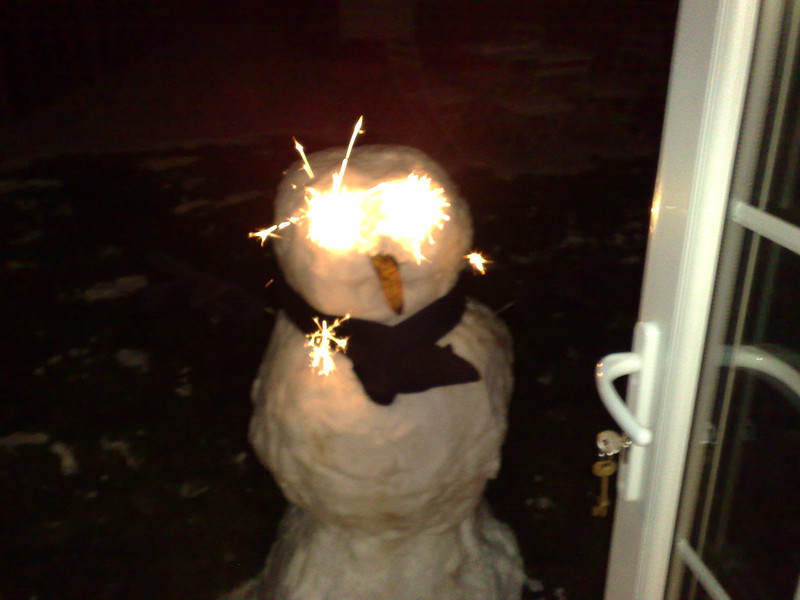 Snowman with Sparklers for Eyes