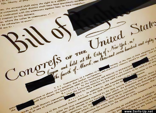 Bill of Rights with parts redacted.