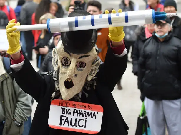 Big Pharma Fauci Masked Protester