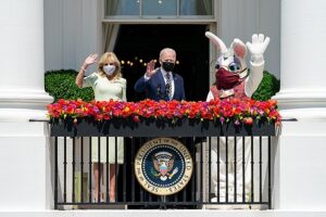 Joe Biden and Easter Bunny wearing Mask.