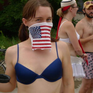 Woman in bikini with American Flag Mask