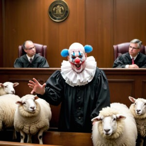 Clown Judge with Sheep Jury
